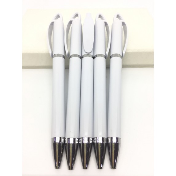 PLASTIC PEN WHITE WITH SILVER RING
